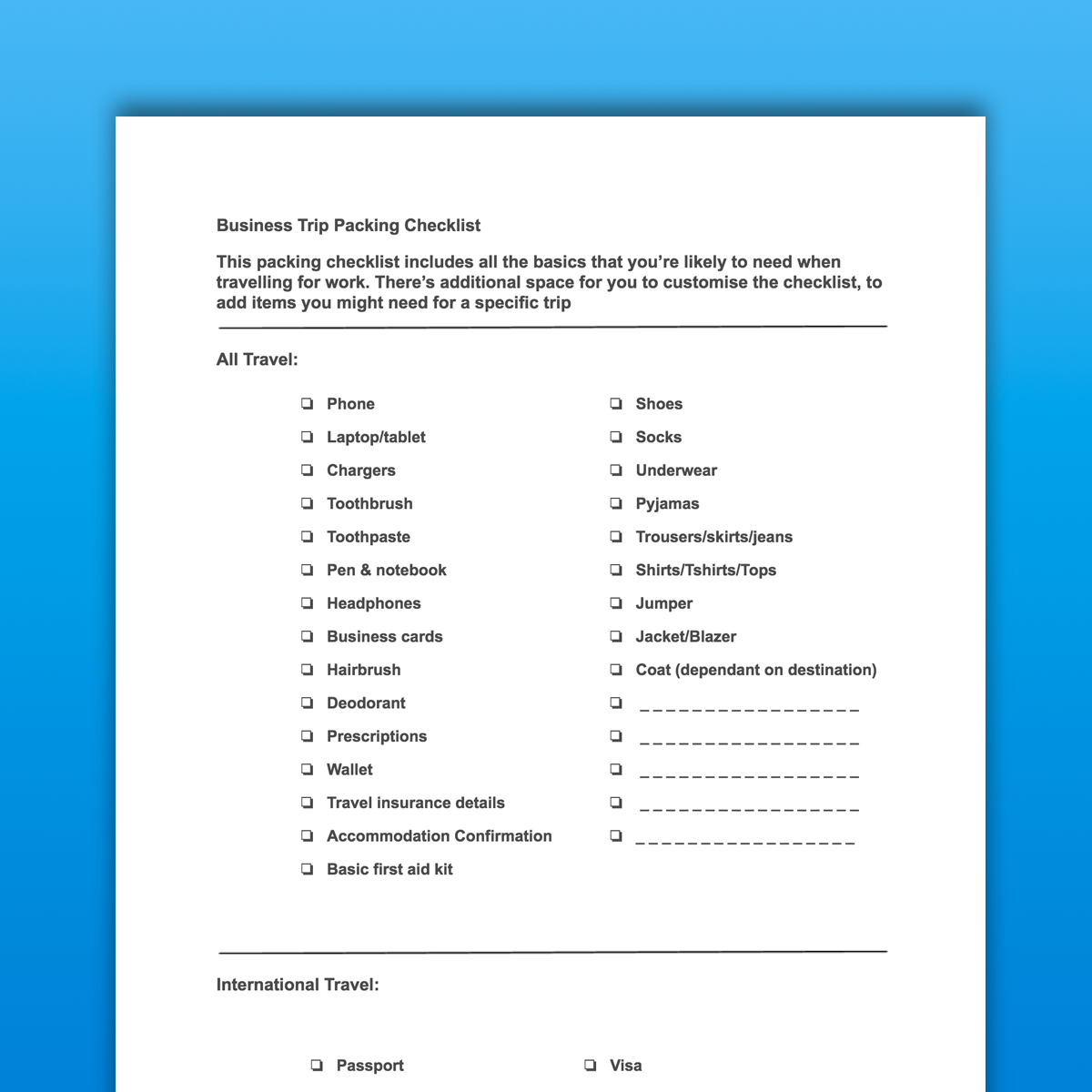 checklist for business travel